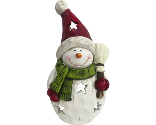 Weihnachtsdekoration Windlicht Lafiora Schneemann 17 x 11 x 32 cm weiß rot Dekorativer Schneemann mit Besen und Mütze