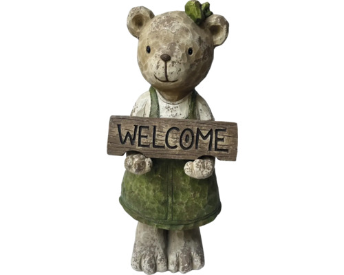 Figurine d''ours décorative avec panneau de bienvenue pour le jardin