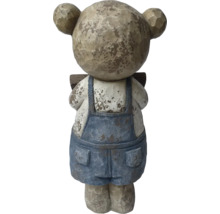 Figurine décorative ours en pierre artificielle avec salopette