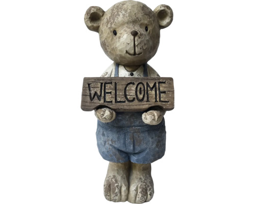 Figurine d''ours décorative avec panneau de bienvenue pour le jardin