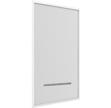 Fliegengittertür mit Metallgriff im weißen Rahmen