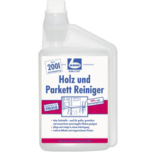 Dr. Becher Holz und Parkett Reiniger in einer durchsichtigen Plastikflasche.