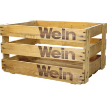Holzkiste mit der Aufschrift Wein