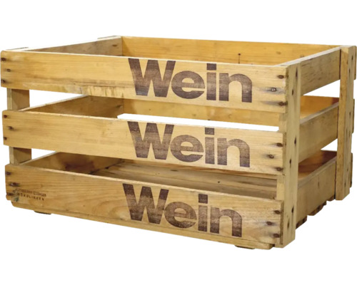 Holzkiste mit der Aufschrift Wein