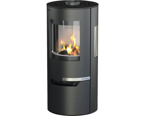 Poêle à bois avec flammes et logo Rotheigner