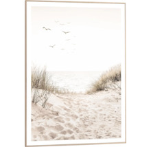 Gerahmtes Bild mit Strand, Meer und Möwen