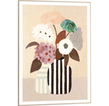 Gemälde mit Blumenarrangement in gestreiften Vasen