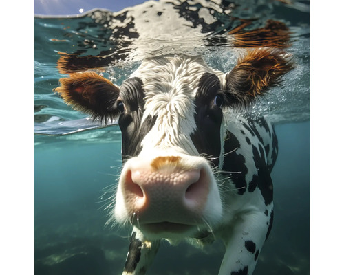 Gros plan d''une vache nageant sous l''eau
