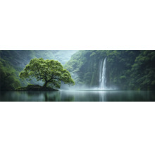 Landschaft mit Baum, Wasserfall und See