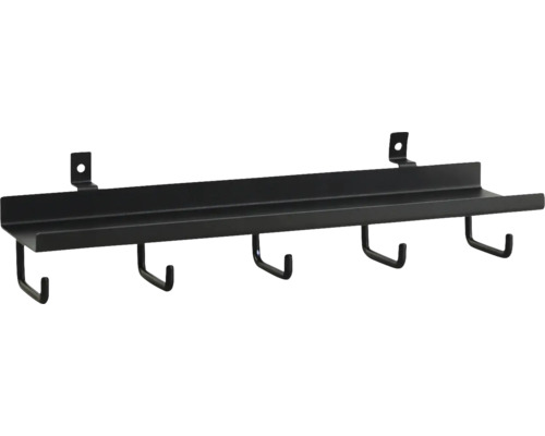 Schwarzes Wandregal mit Haken