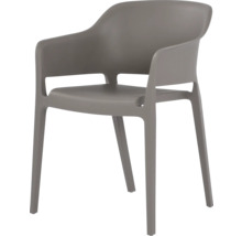 Grauer Kunststoffstuhl mit Armlehne für den Außenbereich