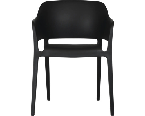 Schwarzer Kunststoffstuhl mit Armlehnen