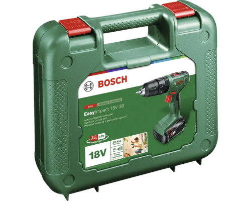 Perceuse-visseuse à percussion sans fil Bosch EasyImpact 18V-38 dans une mallette verte