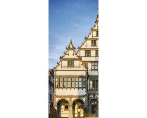 Panneau mural de douche SCHULTE Decodesign Rathaus Paderborn 255 x 100 cm gauche D190102523 8127 Bâtiment historique avec architecture à pignons à gradins