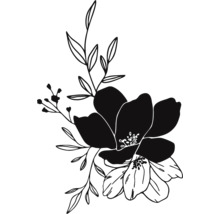 Représentation en noir et blanc de fleurs avec des feuilles