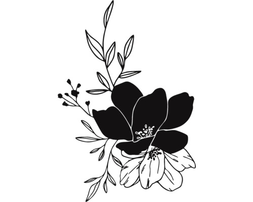 Représentation en noir et blanc de fleurs avec des feuilles