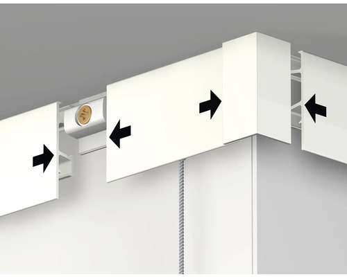 Detailansicht einer Jalousie mit Zubehör für die Montage an der Decke