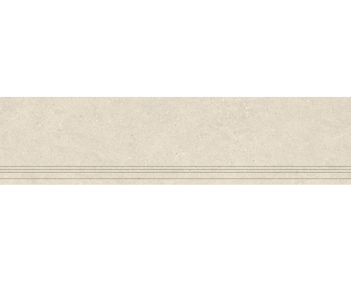 Feinsteinzeug Treppenstufe Alpen 29,8 cm x 120 cm x 0,9 cm beige matt rektifiziert Keramikfliese für Treppenstufen mit drei Rillen