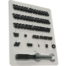 Assortiment de fixations avec clé dans un emballage plastique