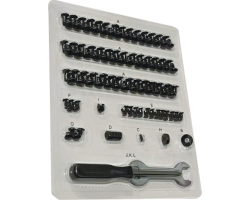 Assortiment de fixations avec clé dans un emballage plastique