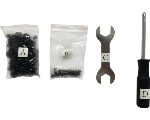 Matériel de fixation et outils : vis, clé et tournevis