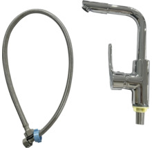 Robinet de cuisine en métal chromé avec tuyau de raccordement