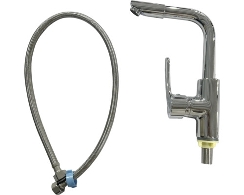Robinet de cuisine en métal chromé avec tuyau de raccordement