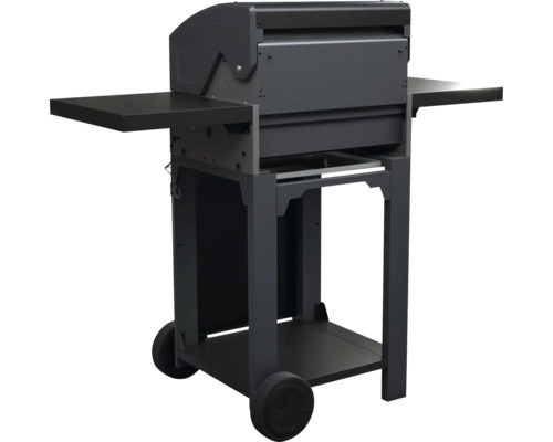 Chariot de barbecue avec tablettes latérales et roulettes pour faciliter le transport