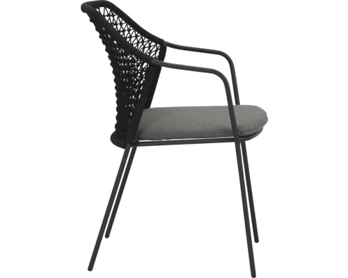 Chaise avec accoudoir, dossier avec revêtement en cordage et coussin d'assise