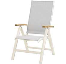 Fauteuil de jardin avec accoudoirs en bois et revêtement en tissu