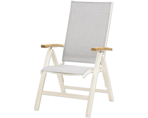 Fauteuil de jardin avec accoudoirs en bois et revêtement en tissu