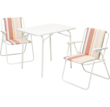 Table de jardin et deux chaises de camping avec accoudoirs