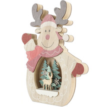 Dekoratives Rentier aus Holz mit Weihnachtsbäumen und Beleuchtung