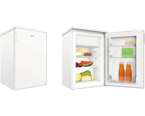 Réfrigérateur Amica avec porte ouverte et aliments