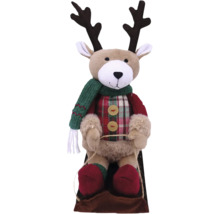 Luge décorative renne en tissu avec bois et écharpe comme décoration de Noël