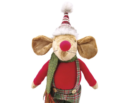 Dekorative Stoffmaus mit Mütze und Schal als Weihnachtsdekoration