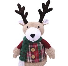Plüsch Rentierfigur mit Schal und kariertem Oberteil als Dekoration