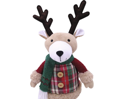 Plüsch Rentierfigur mit Schal und kariertem Oberteil als Dekoration