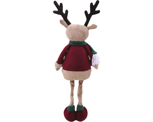 Dekorativer Elch mit Geweih, Schal und Stiefeln als Weihnachtsdekoration