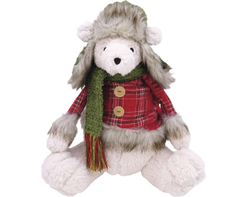Plüschtier Bär mit Mütze, Schal und kariertem Hemd