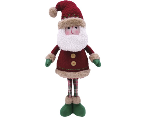 Weihnachtsmann-Dekofigur mit roter Mütze, weißem Bart und grün karierter Hose