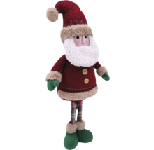 Weihnachtsmann Dekofigur mit roter Mütze, karierter Hose und grünem Schuhwerk.