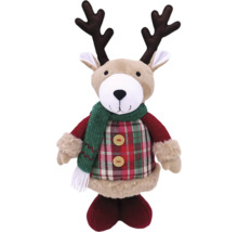 Décoration de Noël renne décoratif avec bois, écharpe et chemise à carreaux