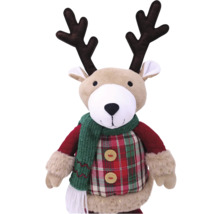 Figurine de renne en peluche avec écharpe et chemise à carreaux comme décoration de Noël