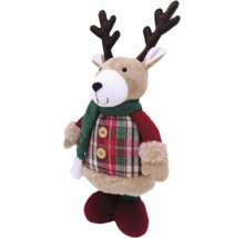 Figurine décorative renne avec écharpe et costume à carreaux