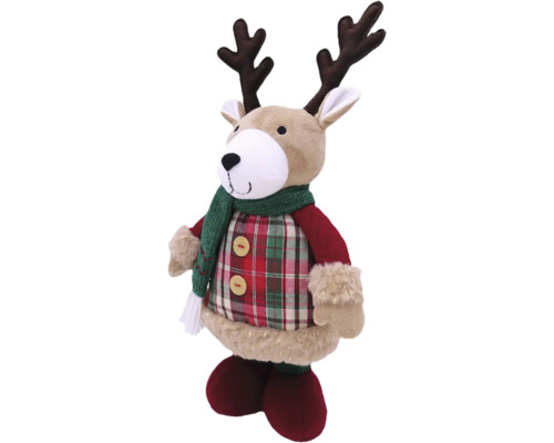 Figurine décorative renne avec écharpe et costume à carreaux