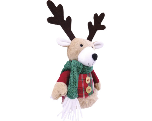 Figurine décorative renne avec écharpe et bois