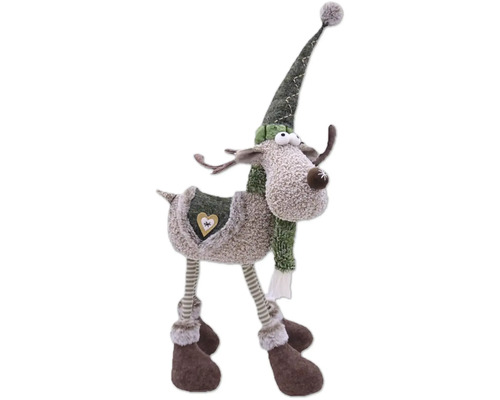 Figurine décorative de renne avec bonnet, écharpe et application en forme de cœur