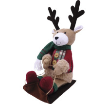 Figurine décorative renne sur luge avec écharpe et veste