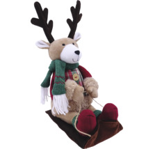 Figurine décorative renne sur luge avec écharpe